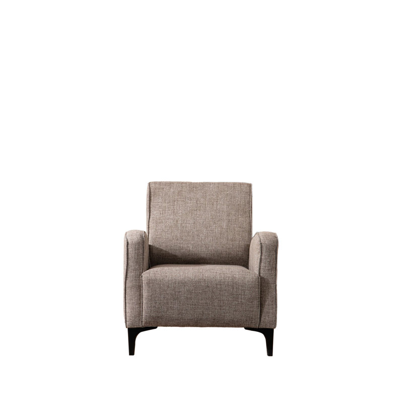 Fauteuil à oreilles élégant, couleur fauve, 30,7 po x 34,3 po x 30,7 po | Structure en bois de hêtre et en carton, tissu 100% polyester | Comprend 2 coussins, coussins fixes, nettoyage à sec | Parfait pour les décors hôteliers, industriels et scand