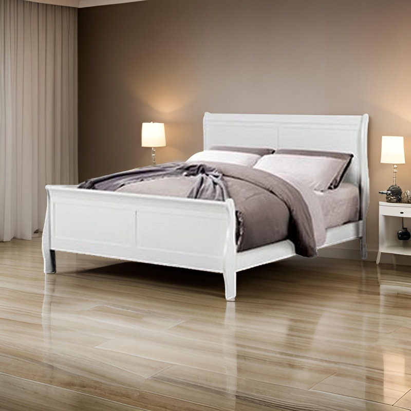 Ryla Bed, Sleigh Panel Headboard, Classic Solid Wood, White, Twin