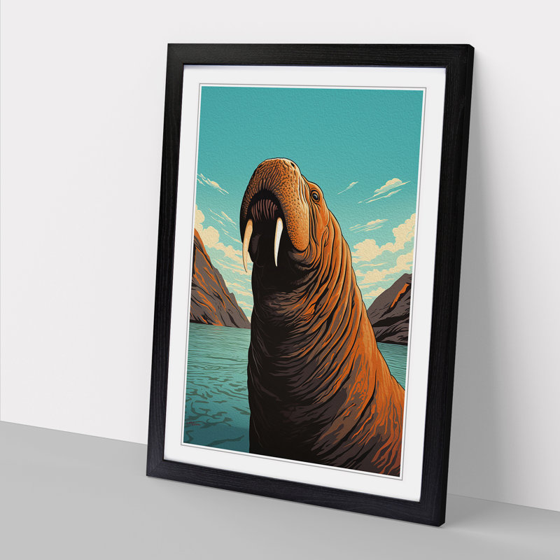 Walrus - Single Picture Frame Print on Wood, 34cm H x 25cm W, Black Framed