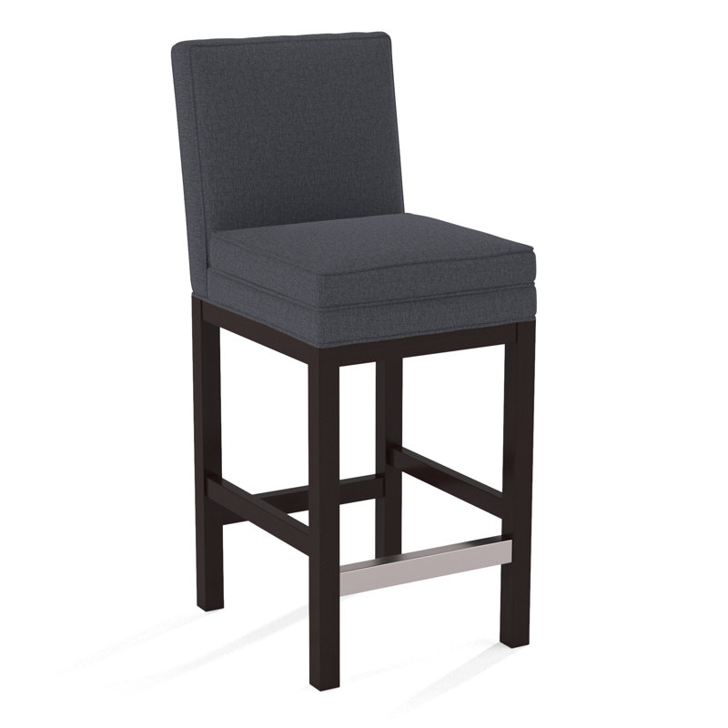 Upholstered Stool, Java Finish, Beige Performance Fabric; 0851-73