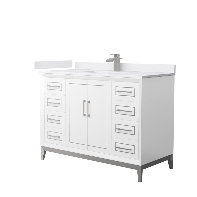 Ensemble de meuble-lavabo simple 48 po Marlena, Marbre de culture blanc, Blanc, Nickel brossé
