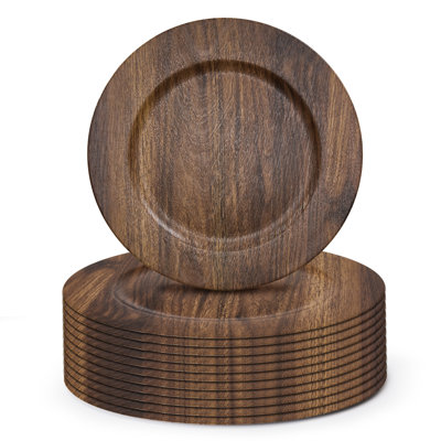 Ensemble de 12 assiettes à grain de bois 13 po