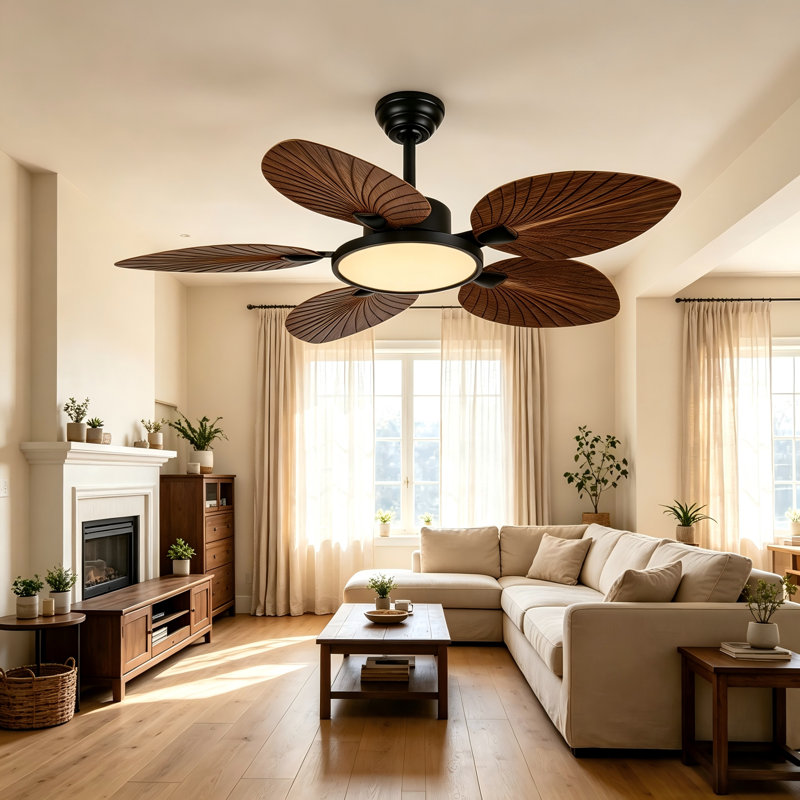 Ventilateur de plafond 52 pouces à feuilles de palmier tropical avec lumières à intensité variable et télécommande