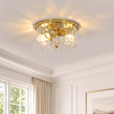 Alixandra 2-Light Flush Mount Ceiling Light With Clear Hammered Glass