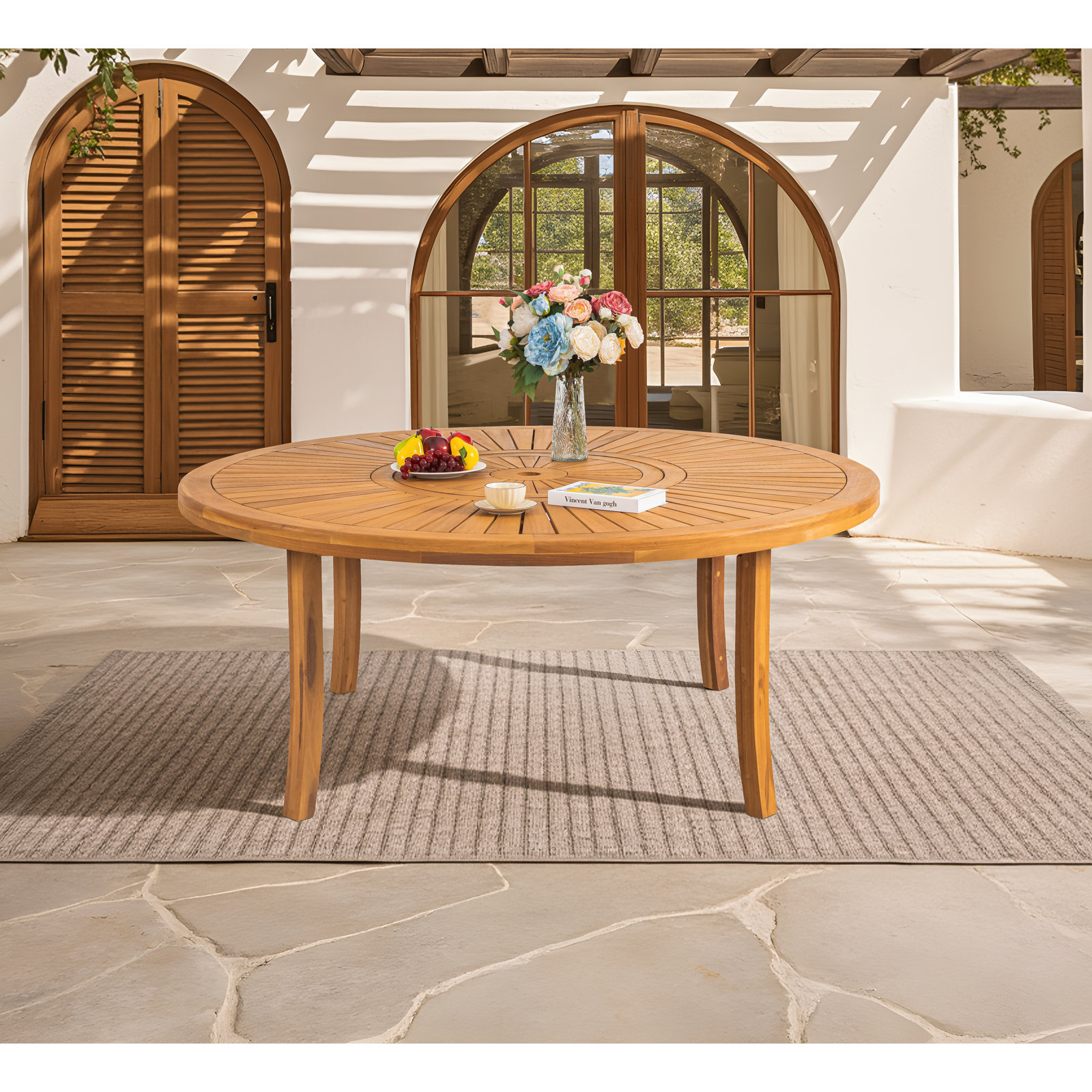 Ross Acacia Patio Dining Set, 29.5" H x 70" W, 8