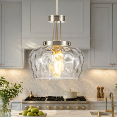 Alejo 9.44'' 1-Light Bowl-Shaped Water Ripple Glass Pendant Light for Kitchen Island
