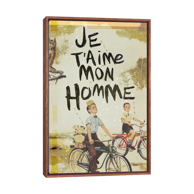 Je T'aime Homme by Heather Landis - Print on Canvas, 66.04 cm H x 45.72 cm W, Classic Brown Wood Framed