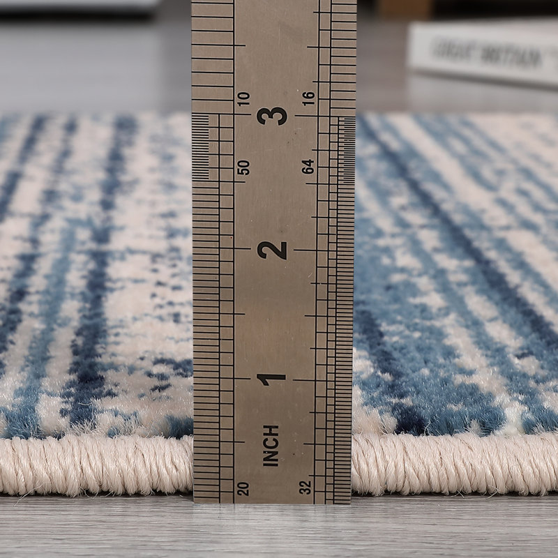 Tapis bleu en polypropylène tissé à la machine Berdella, Rectangle 10 pi x 13 pi