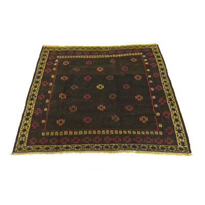Tapis de zone en laine vert 4 pi 2 po x 4 pi en laine one-of-kind-noué la main Earley