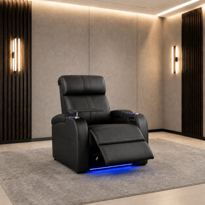 Genuine Leather Electric Reclining Home Theatre Sofa with LED Lights and Dual Motor Recliners