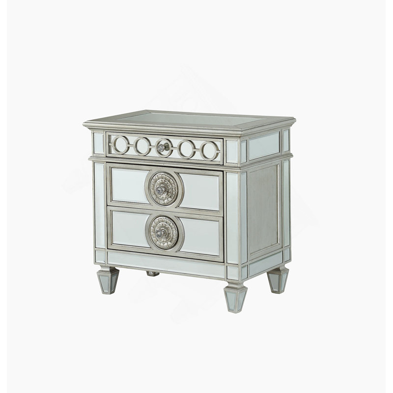 Table de chevet avec miroir Varian, Argent argent