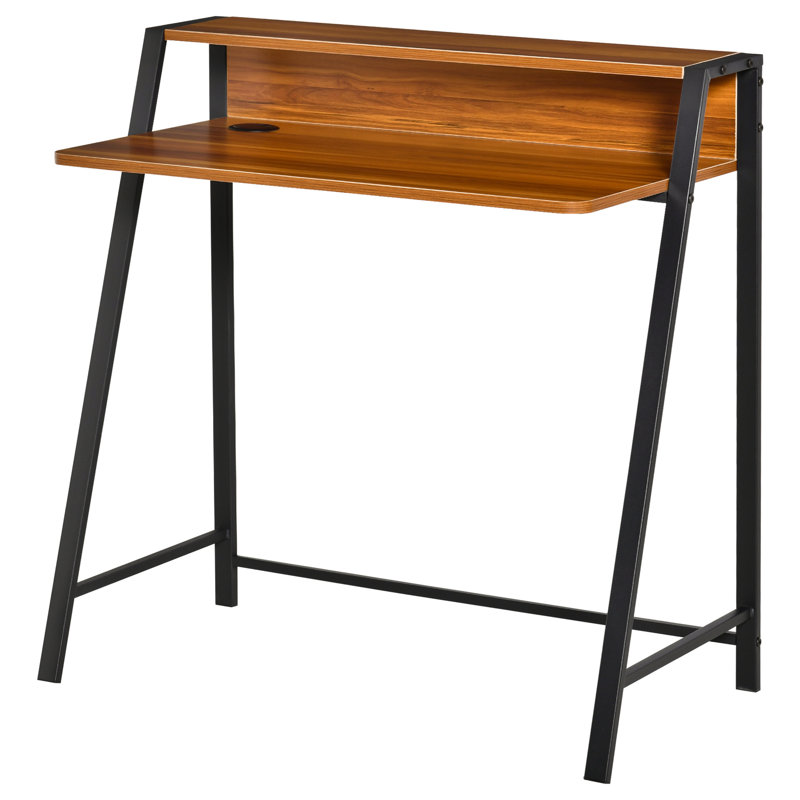 Emerfield Metal Base Writing Desk, Light Brown/Black, 85 x 84 x 45
