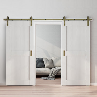 Classic Brass Single Sliding Barn Door Hardware Kit with Track/Rail (Not Include Door)
