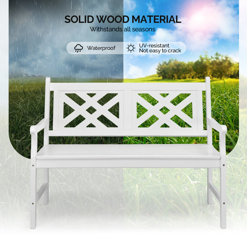 Original Wood Geometric Back Patio Park Bench, White