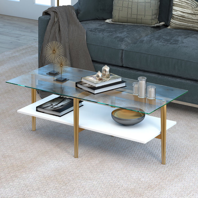 Four Leg Coffee Table with Storage, White
