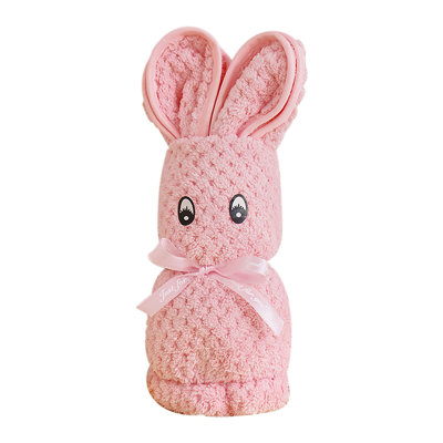 Cute Bunny Face Towel Doll, Soft Fleece Bath Towel Gift For Wedding Shower And Birthday, Unfolded 13.8x29.5in Color B