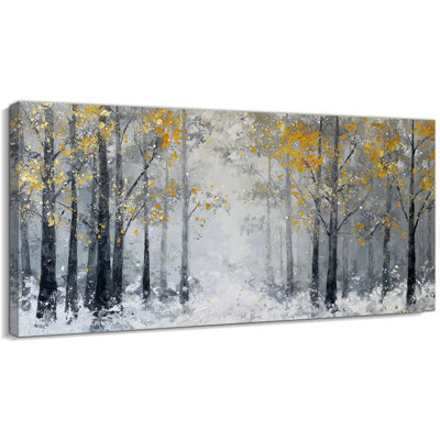 Grande forêt d'hiver, art mural sur toile, feuille d'or, paysage de neige, impression sur toile pour le salon, chambre à coucher, affiche moderne de Noël sur pin, 20 po x 40 po