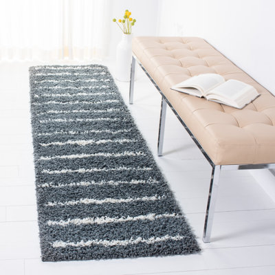 Tapis rayé gris foncé / ivoire Siragan