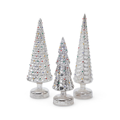Sapins de table en verre scintillant « Bijou de Noël », ensemble de 3