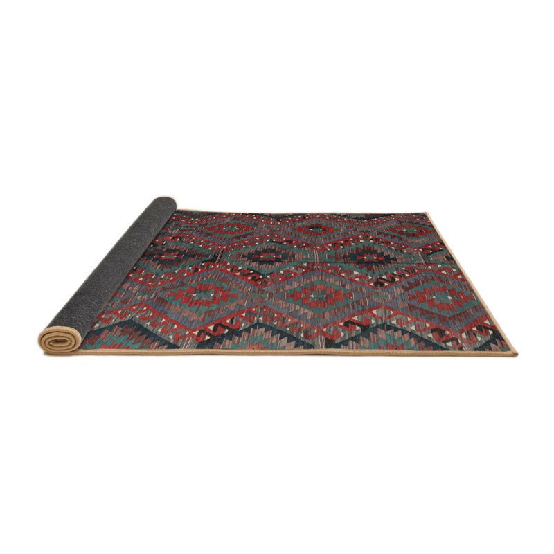 Tapis gris/rouge contemporain, Rond 6 pi