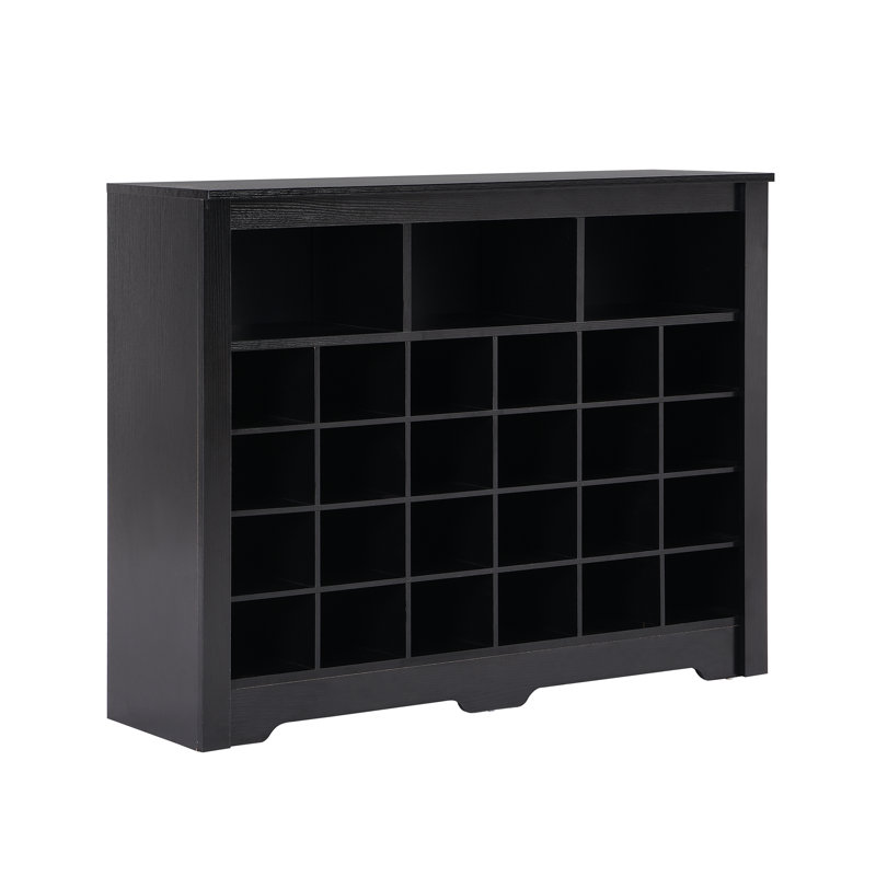 Sleek Design 24 Shoe Cubby Console, Modern Shoe Cabinet With Curved Base, Versatile Sideboard With High-Quality For Hallway, Bedroom, Living Room, Black