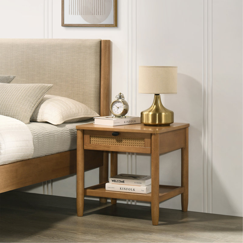 Table de chevet avec tablette Vichy, noyer clair