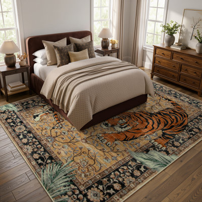 Tapis d'automne lavable Goldene Vintage Tiger Desert Brown - Tapis doux en cachemire pour salon, chambre ou bureau