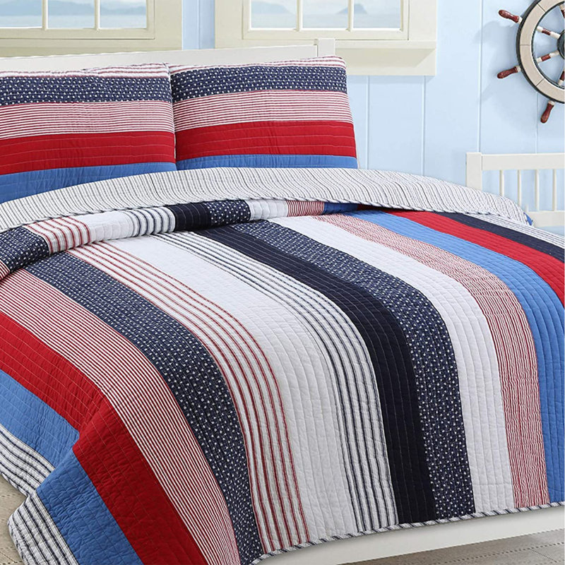 Ensemble de courtepointe réversible 100% coton 180 fils Ayden, Courtepointe très grand + 2 taies décoratives