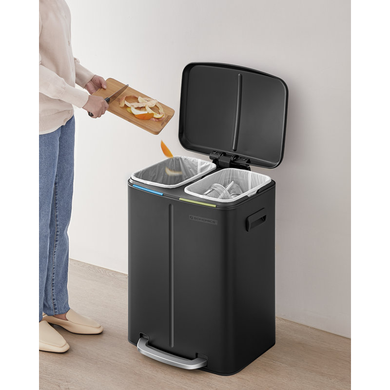 Steel Step On Multi-Compartment Rubbish & Recycling Bin - 40L, Black