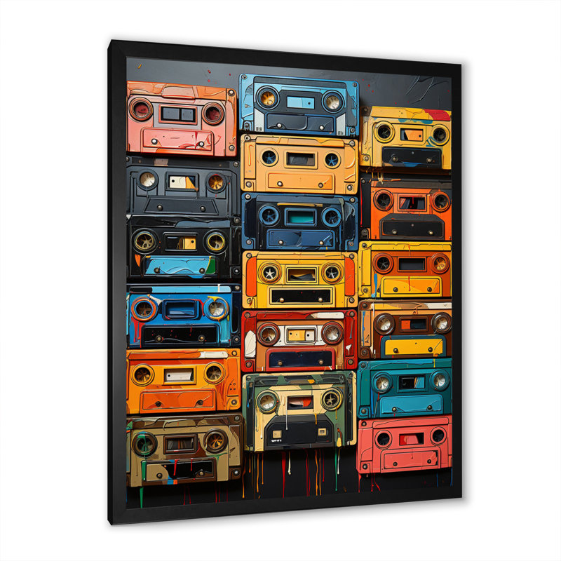 Nysta Popart Cassette Tapes V, reproduction d'art sur toile, H 40 po x l 30 po x P 1,5 po, Cadre photo noir