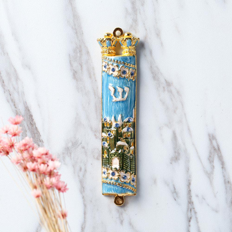 Mezuzah bleu jérusalem city, Bleu ciel