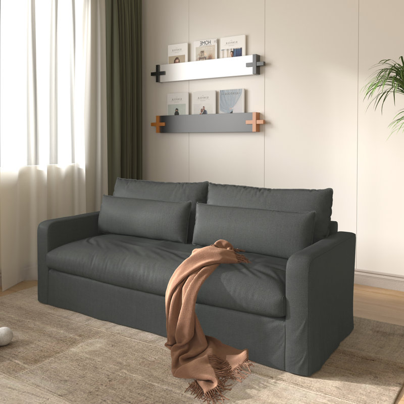 Carevic 80'' Modern Upholstered Slip Covers Sofa For Living Room, Couches With Solid Wood Frame, Dark Gray 100% Cotton