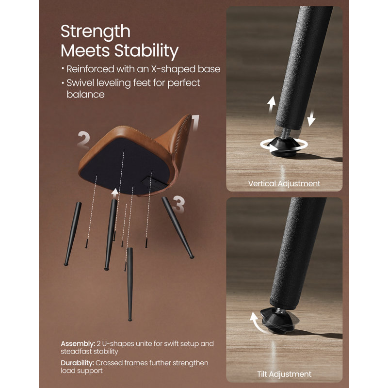 Mid-Century Modern Upholstered Dining Chairs, Synthetic Leather With Storage Pocket, Brown