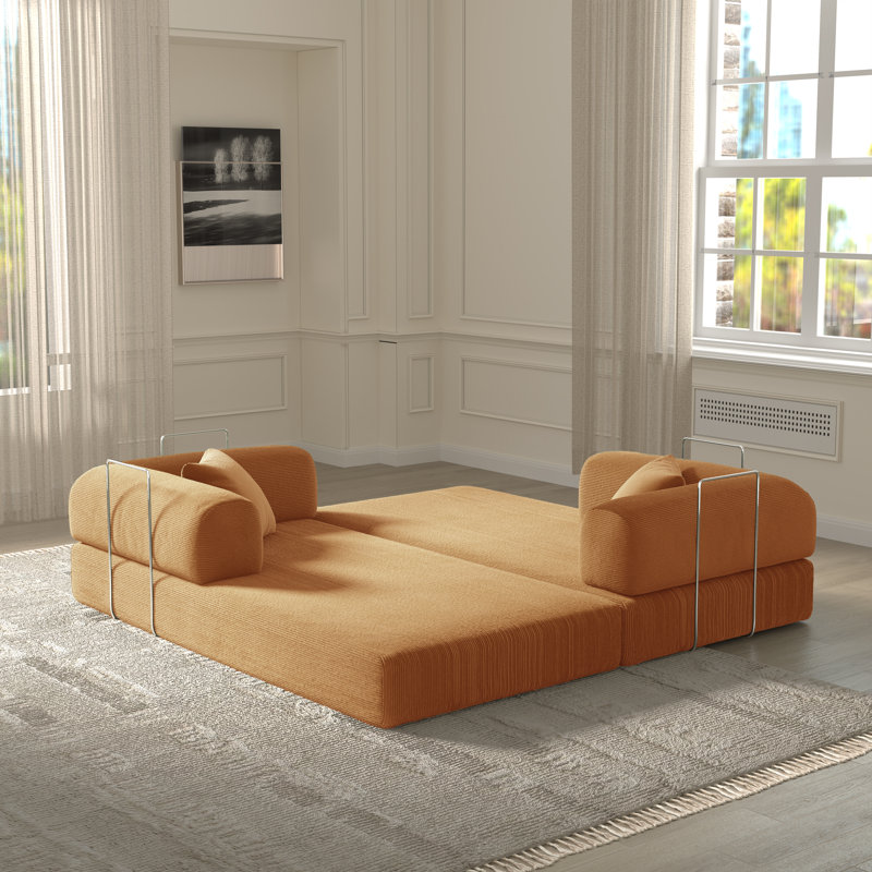 Canapé modulaire en velours côtelé 2 pièces Jordan, Jaune