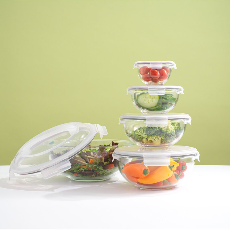 JoyJolt 10-Piece Glass Mixing Bowl Set Nesting Glass Bowls with Lids, Black