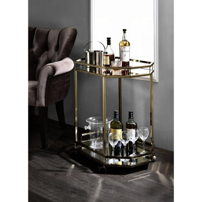 Chariot de service de luxe à champagne avec tablettes en miroir