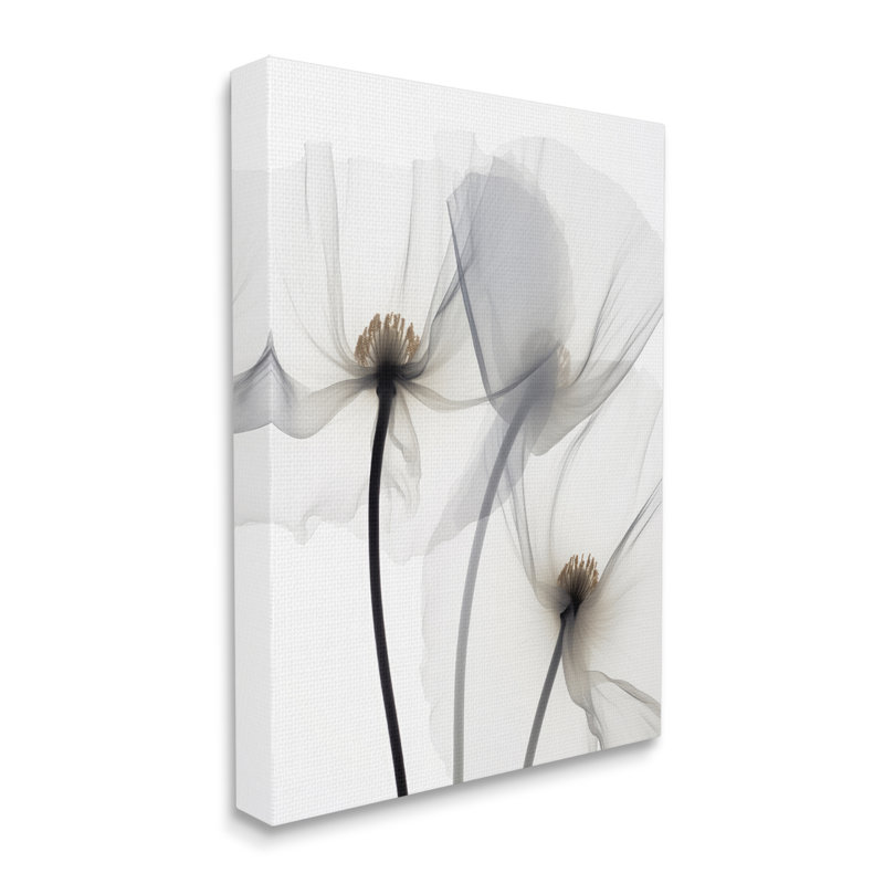 " Modern White Poppies ", 40" H x 30" W x 1.5" D, Wrapped Canvas