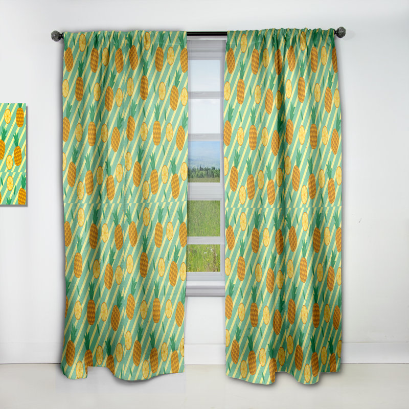 Pineapple Summer Bliss I - Rideau simple occultant moderne Mid-Century abstrait, L 52 po x L 108 po