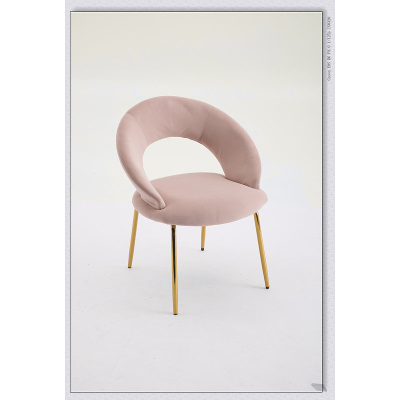 061-Ensemble de 1 chaises de salle à manger en velours avec dossier incurvé et pieds en métal doré pour la cuisine ou la salle à manger