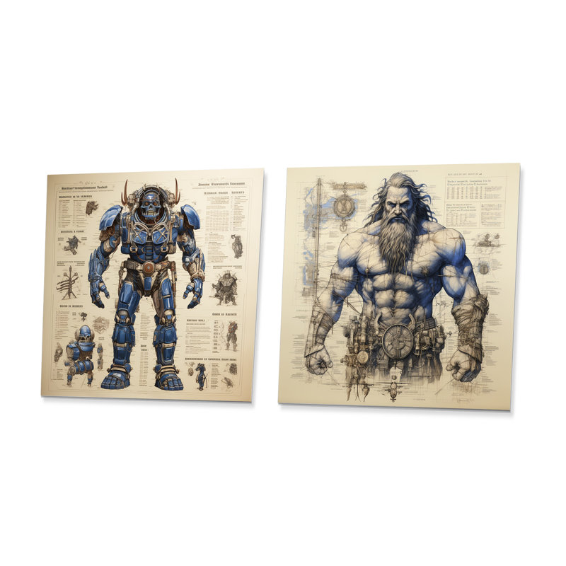 «Blue Giant Titan Blueprints I - Giants», ensemble de 2 reproductions d'art en métal, H 16 po x l 32 po