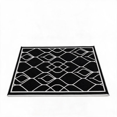 Tapis de patio extérieur imperméable et réversible - Paille en plastique tissé pliable en tube PP, rayé moderne lavable pour véhicule récréatif, terrasse, cour, plage et camping - noir / blanc, 5 x 8 pi (150 x 244 cm), États-Unis