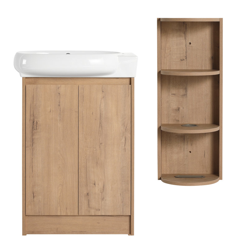 Meuble-lavabo autoportant avec lavabo et support de rangement, Imitation chêne