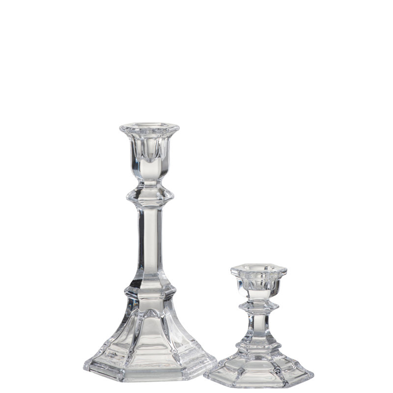 Glass Tabletop Candlestick, 20cm H x 10cm W x 11cm D