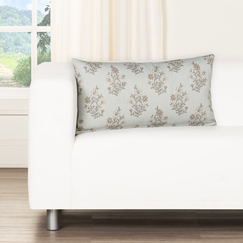 Coussin en polyester Weatherford, Floral minéral, Polyester, Rectangle H 14 po x l 36 po