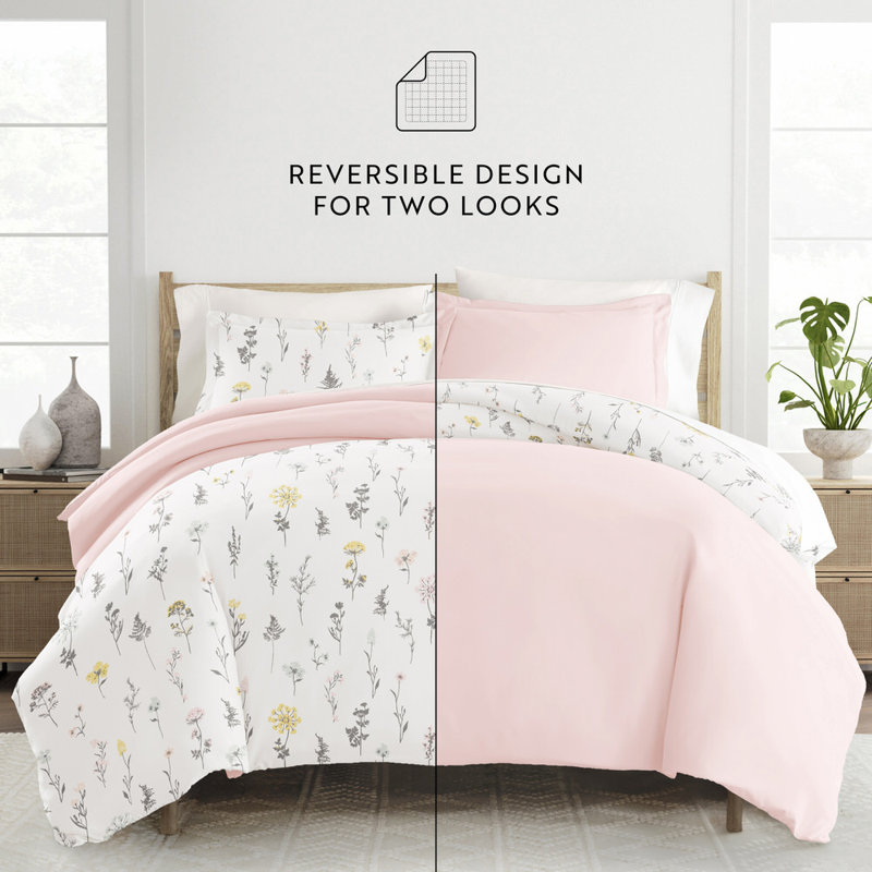 Duvet Cover Set Patterned Microfiber Ultra Soft Bedding in Wildflower, Queen Duvet Cover + 2 Standard Shams