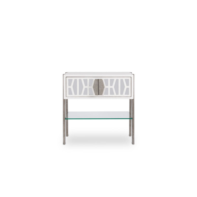 Cambridge 1 - Drawer Solid Wood Nightstand, Santorini White/Antique Silver