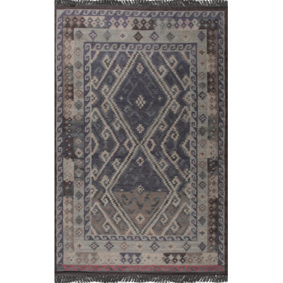 5x8 Purple Flat Weave Wool Diamond Lattice Geometric Modern Contemporary Carpet Rug