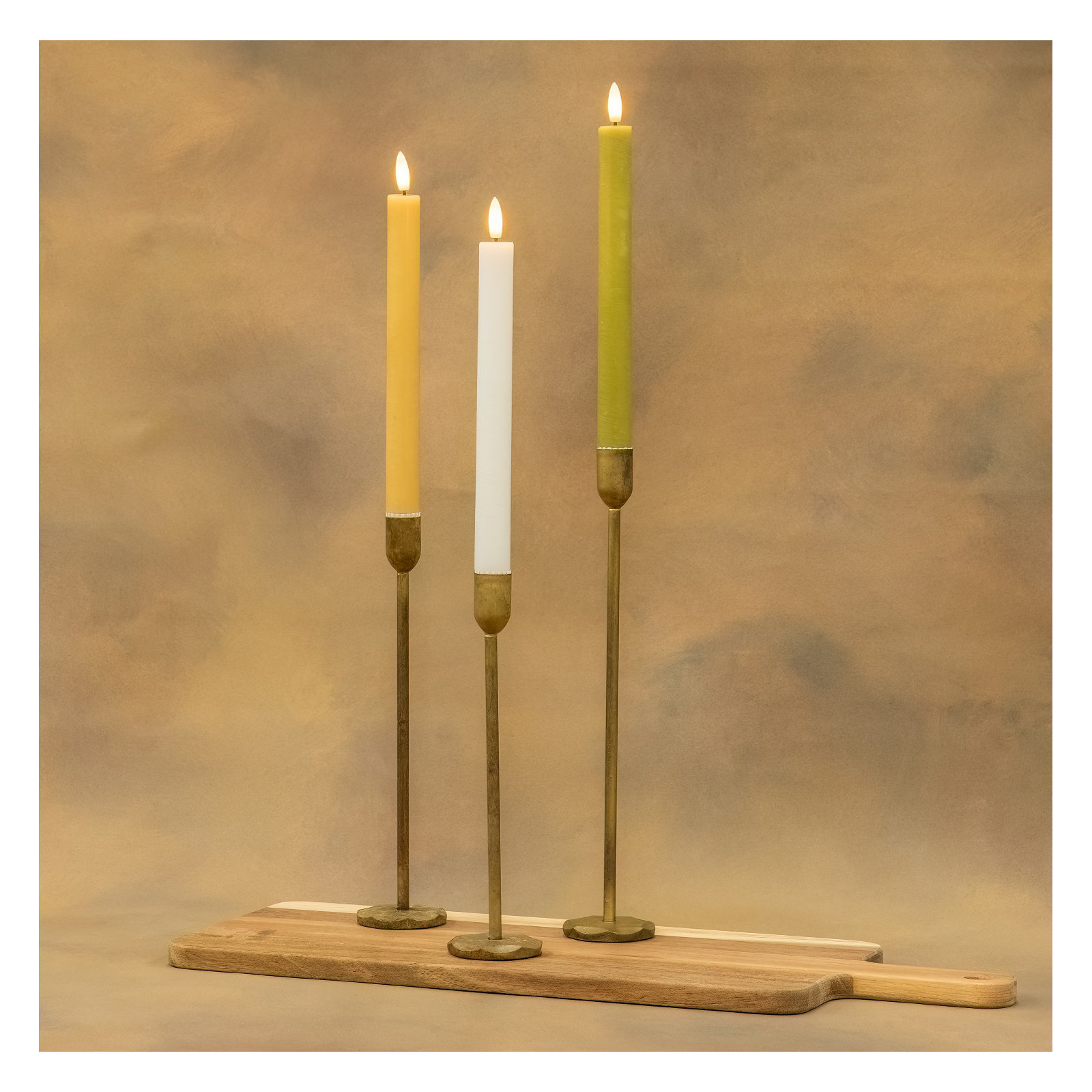 2 Pc Med Flameless Taper Candle, Green
