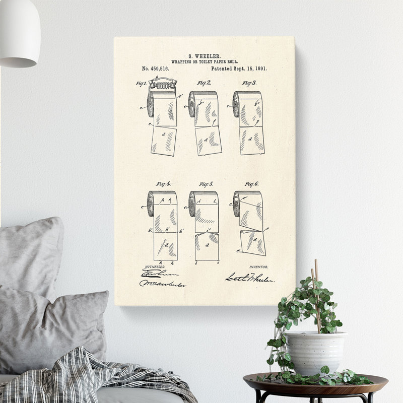 Toilet Roll Patent - Wrapped Canvas Drawing - Wrapped Canvas, 91cm H x 60cm W x 3cm D