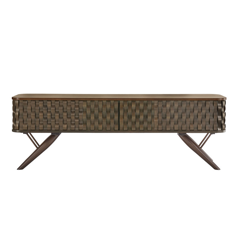 Upton Two-Tone Walnut Finish Rippled Wood Design Tv Stand
